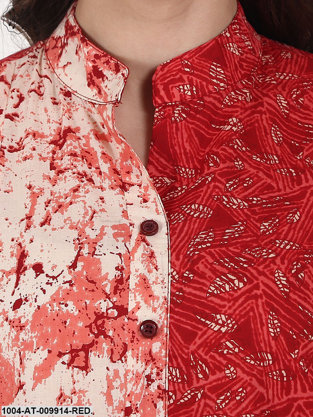 Red Printed Half Sleeve Low High Cotton Kurta