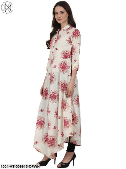 Off White 3/4 Sleeve Assymetric Anarkali Kurta