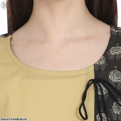 Women Printed Black Three-Quarter Sleeves Scoop Neck Cotton A-Line Kurta