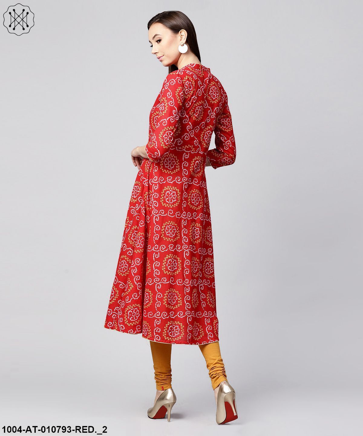 Red 3/4Th Sleeve Cotton Anarkali Kurta