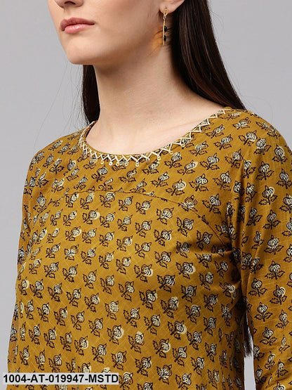 Mustard Yellow Printed A-Line Kurta