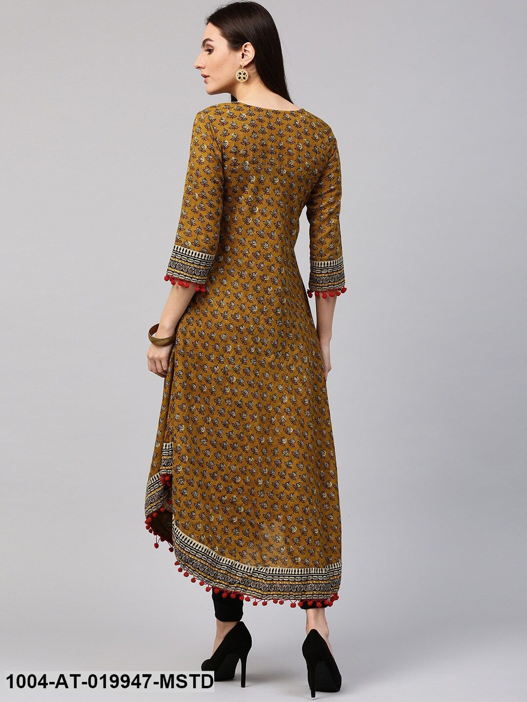 Mustard Yellow Printed A-Line Kurta