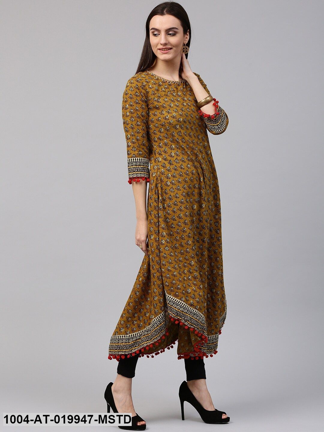 Mustard Yellow Printed A-Line Kurta