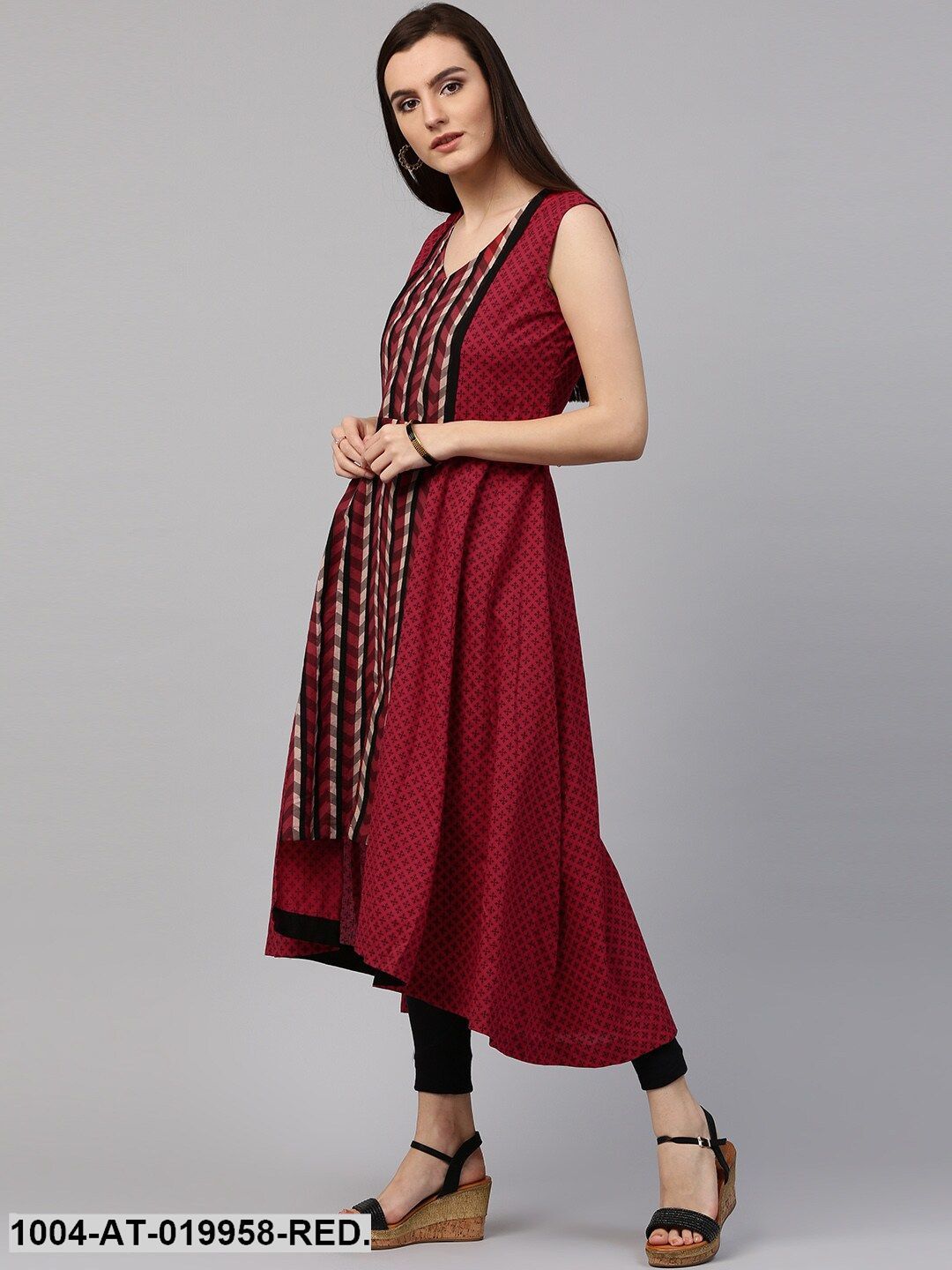 Red & Black Printed Anarkali Kurta