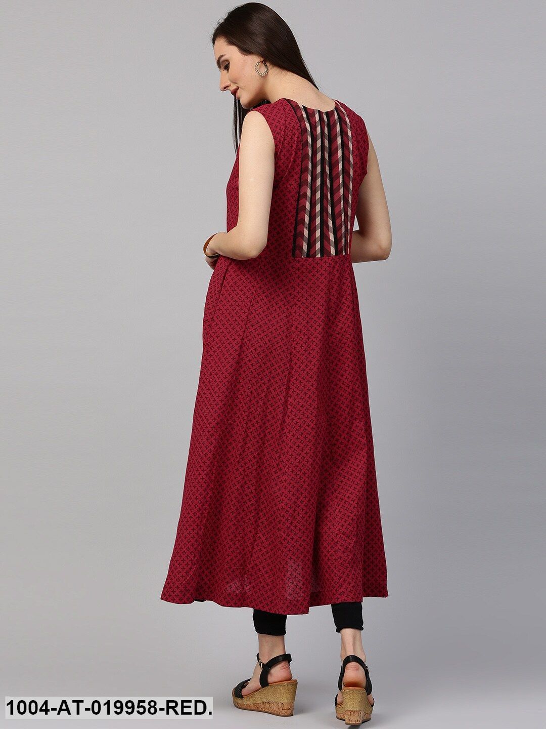 Red & Black Printed Anarkali Kurta