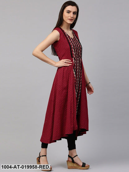 Red & Black Printed Anarkali Kurta