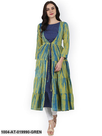 Green Printed Anarkali Kurta