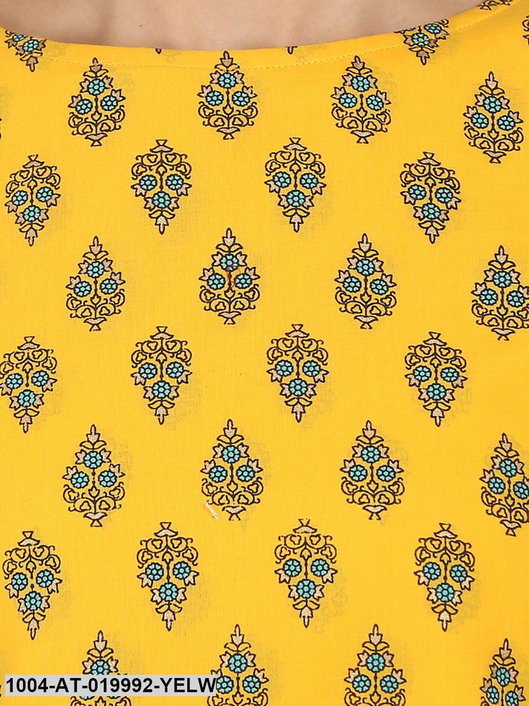 Yellow Printed A-Line Kurta