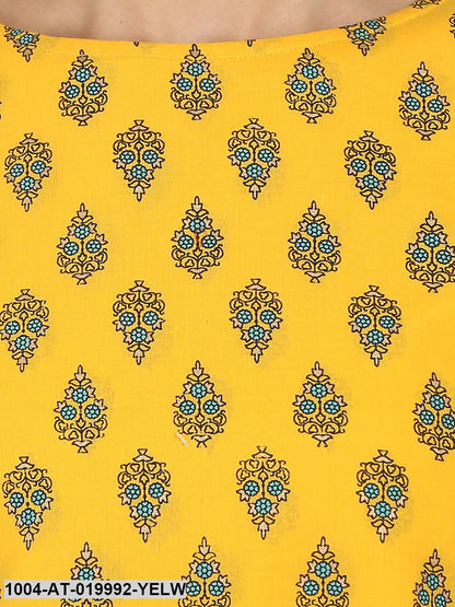 Yellow Printed A-Line Kurta