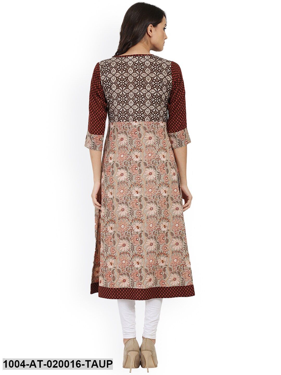 Taupe Printed A-Line Kurta