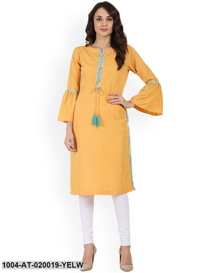 Yellow Solid Crepe Straight Kurta