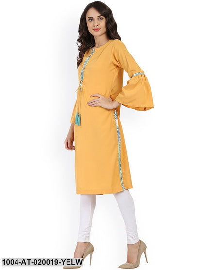 Yellow Solid Crepe Straight Kurta