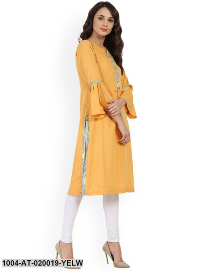 Yellow Solid Crepe Straight Kurta