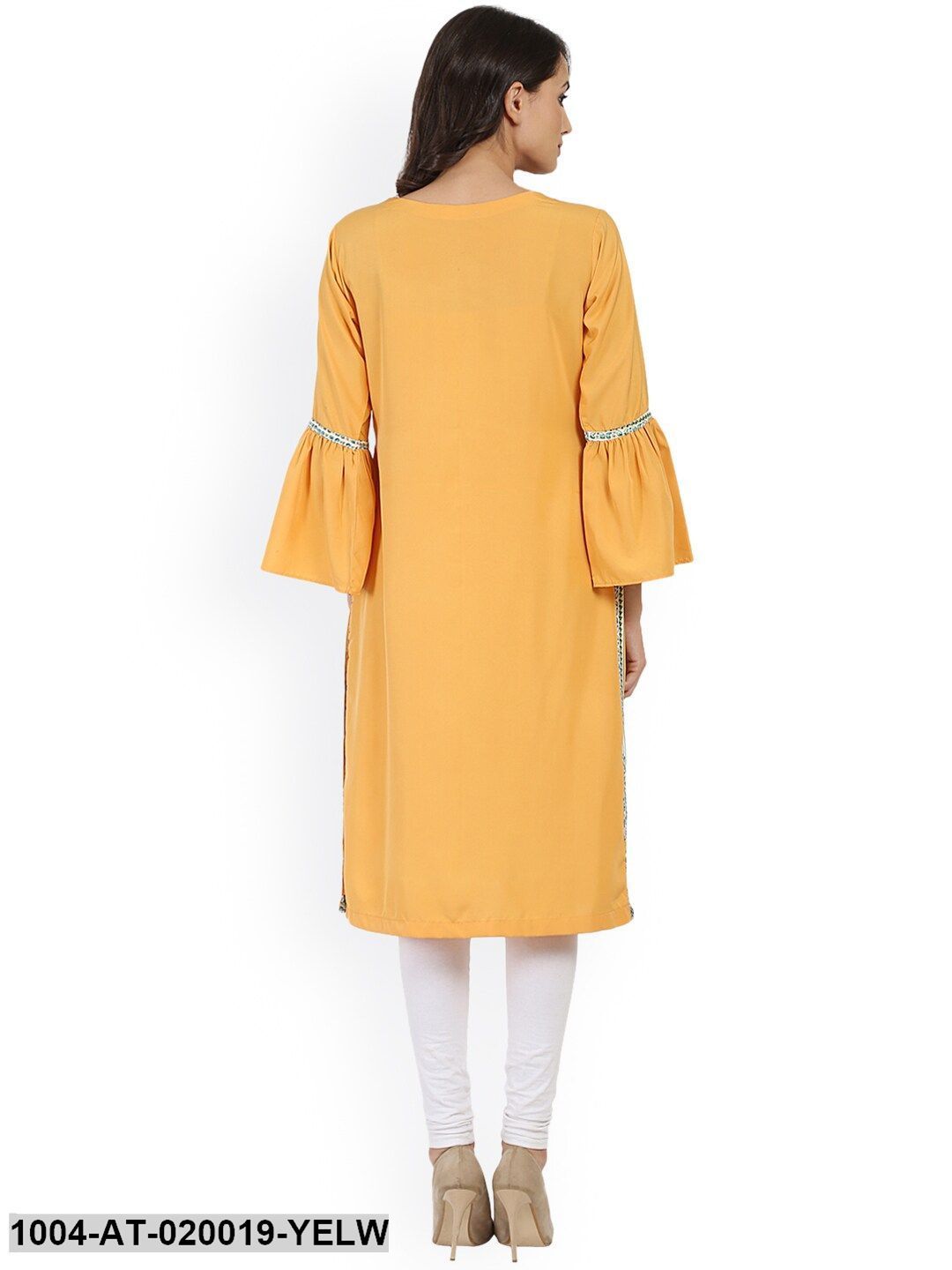 Yellow Solid Crepe Straight Kurta