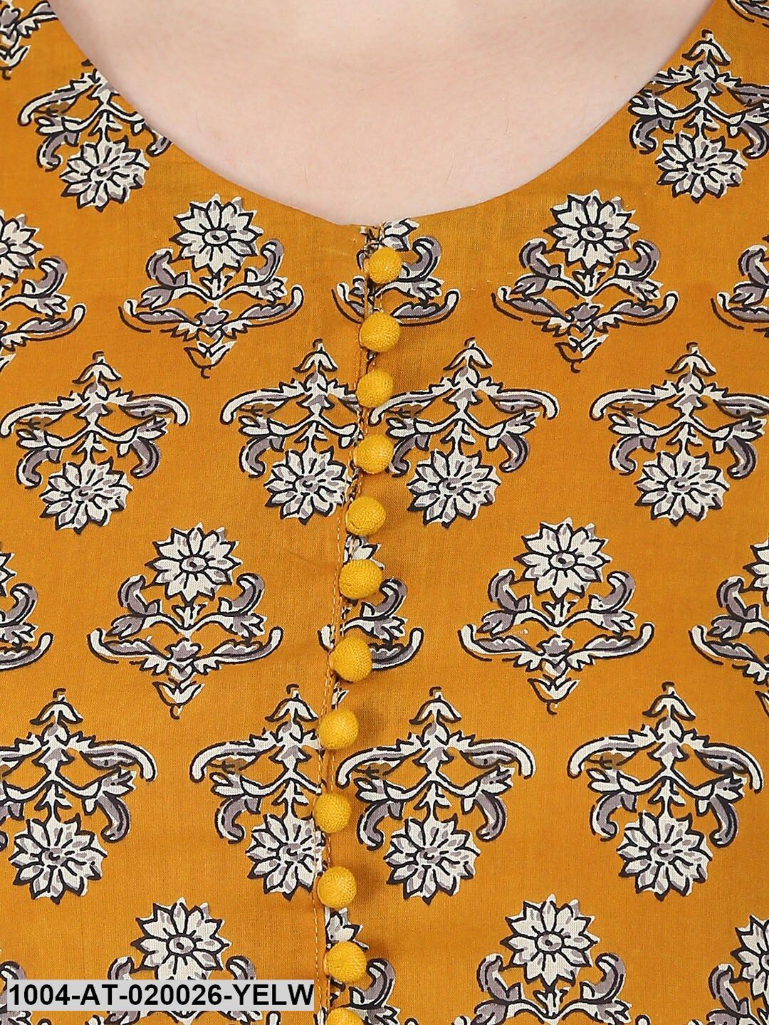 Yellow Printed A-Line Kurta