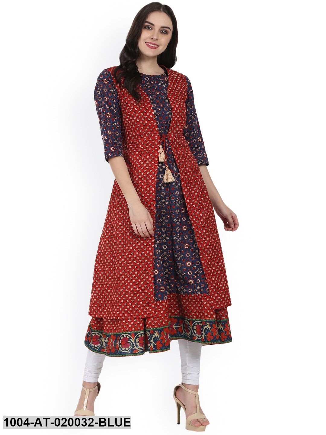 Blue & Red Printed Anarkali Kurta