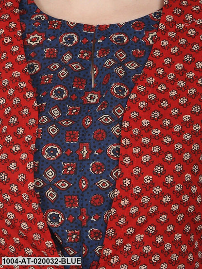 Blue & Red Printed Anarkali Kurta