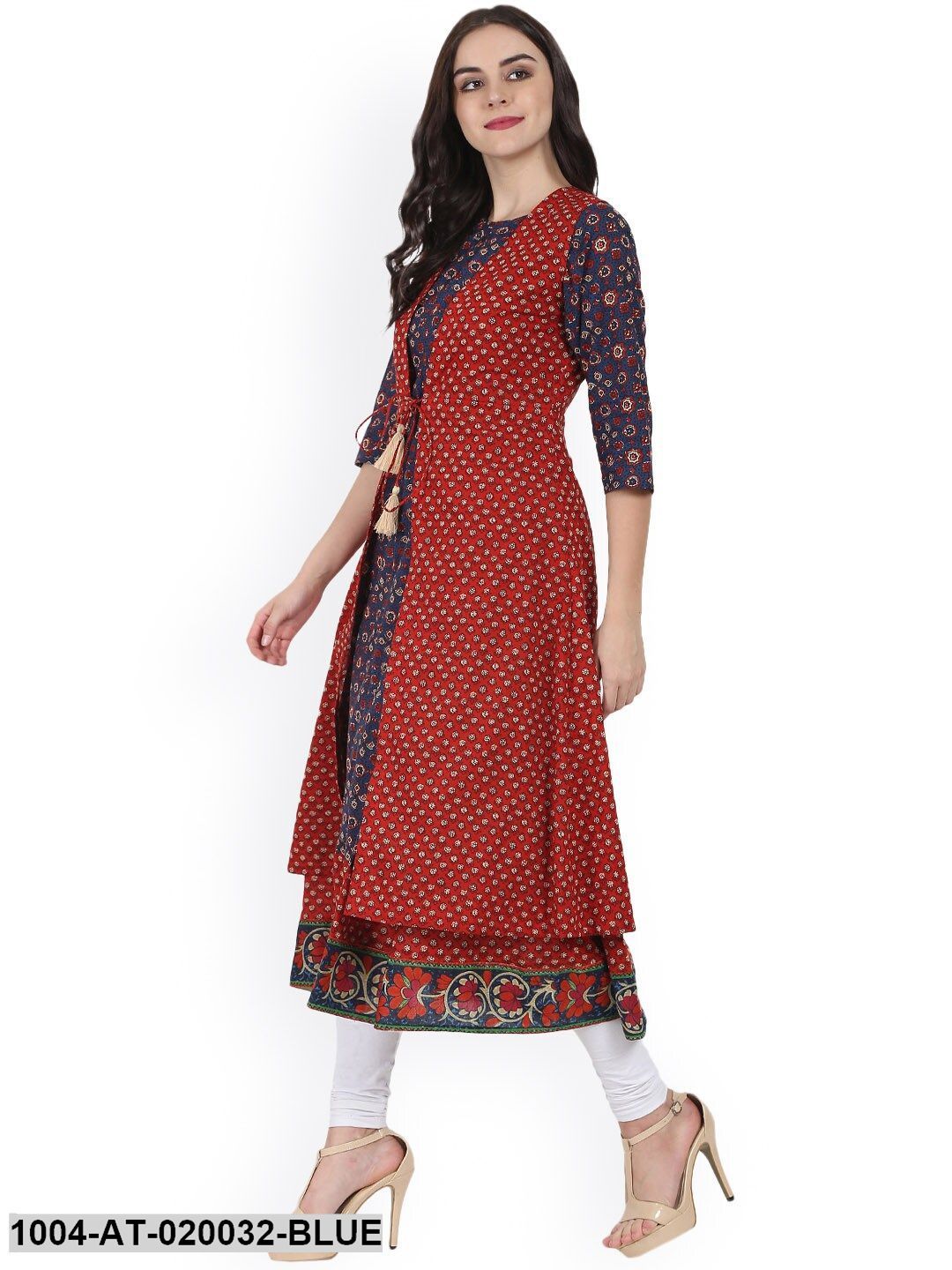 Blue & Red Printed Anarkali Kurta