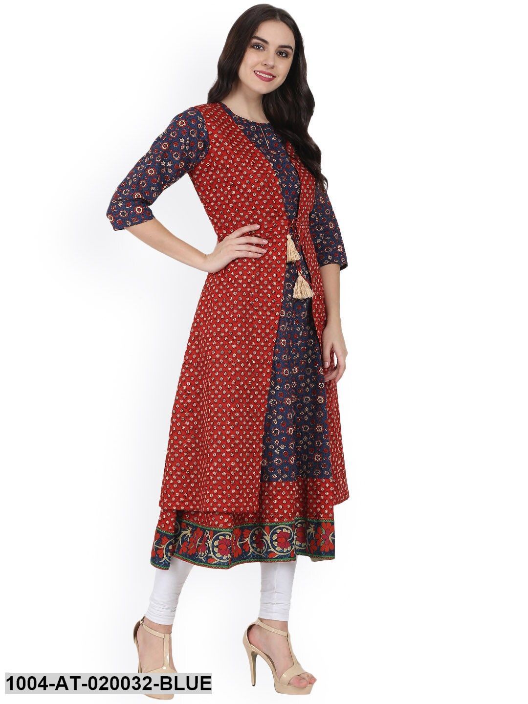 Blue & Red Printed Anarkali Kurta