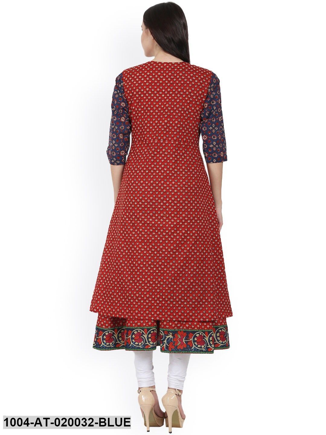 Blue & Red Printed Anarkali Kurta