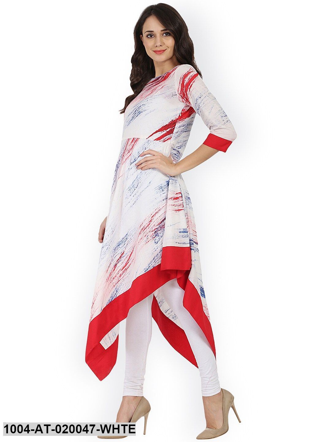 White Printed Asymmetirc A-Line Kurta