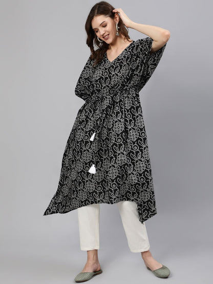 Women Black Bandhani Printed Kaftan