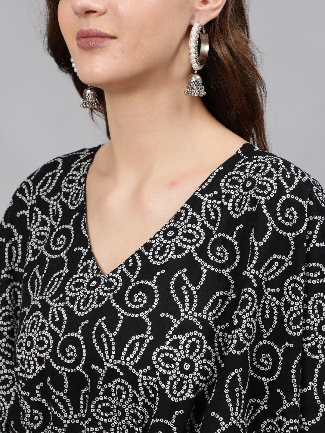 Women Black Bandhani Printed Kaftan