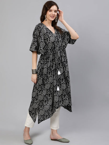 Women Black Bandhani Printed Kaftan