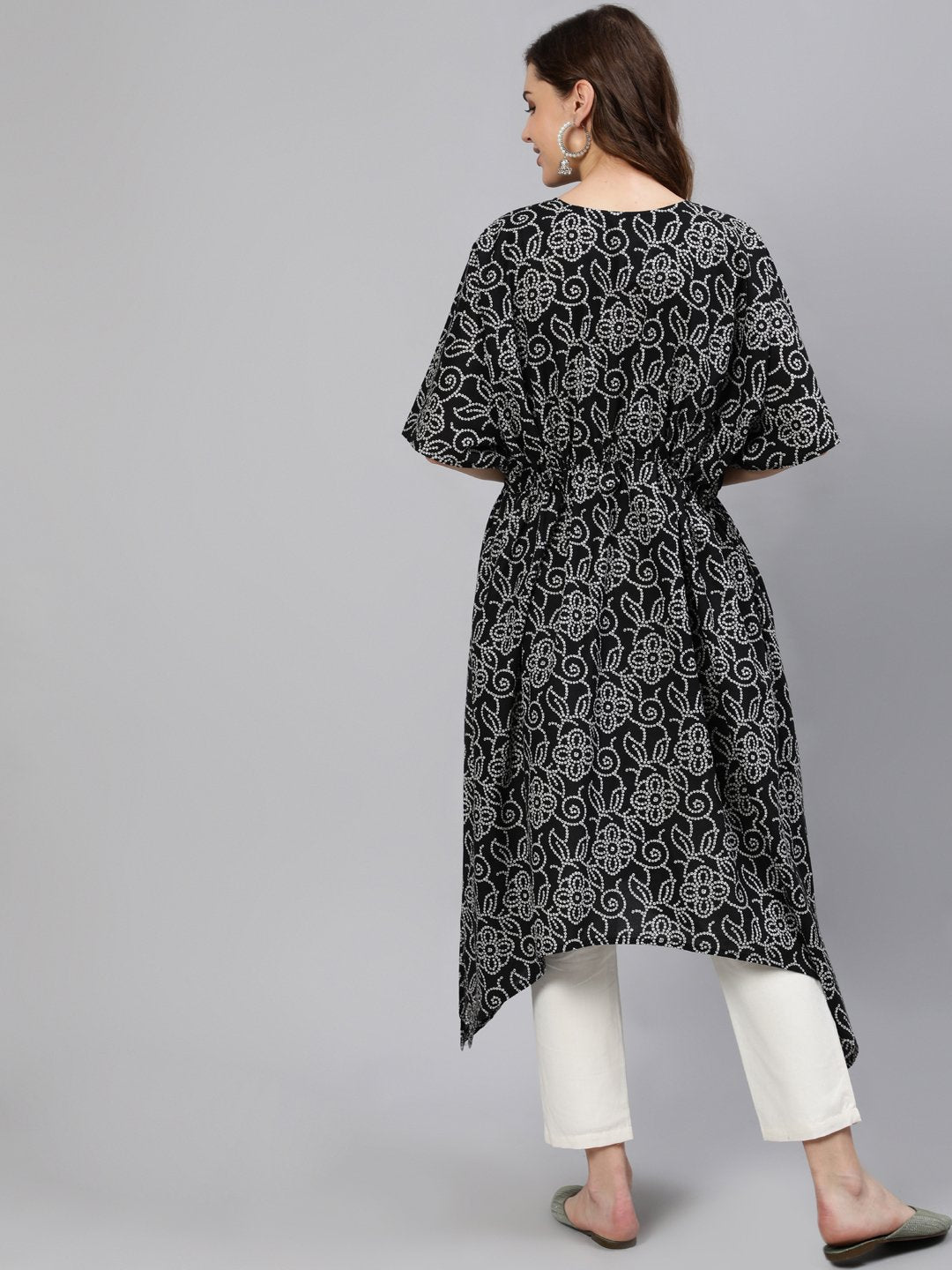 Women Black Bandhani Printed Kaftan