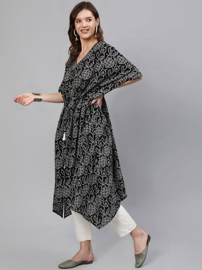 Women Black Bandhani Printed Kaftan