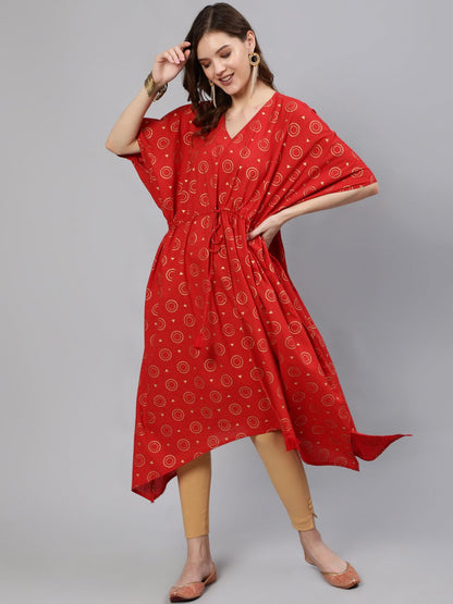 Women Red & Gold Printed Kaftan