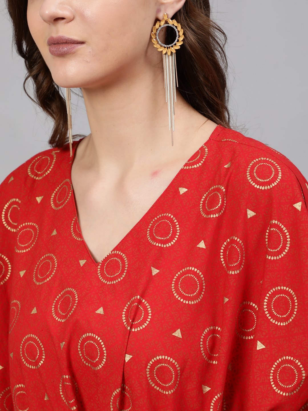 Women Red & Gold Printed Kaftan