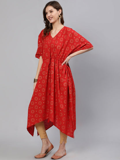 Women Red & Gold Printed Kaftan