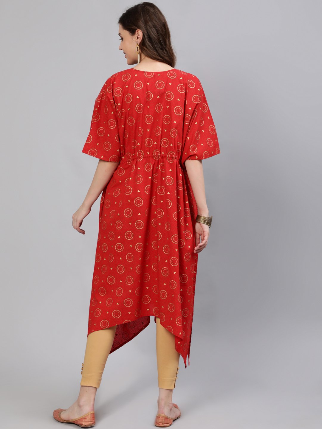 Women Red & Gold Printed Kaftan