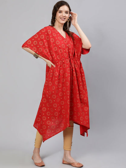 Women Red & Gold Printed Kaftan