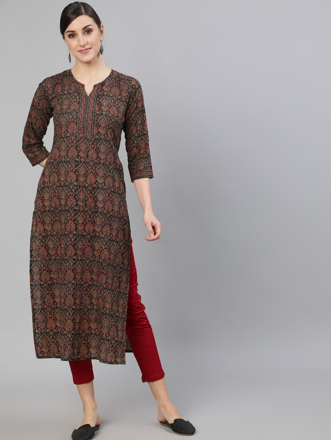 Women Multi Printed Straight Kurta With Three Quarter Sleeves