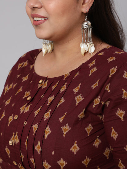 Plus Size Burgundy Printed straight Kurta