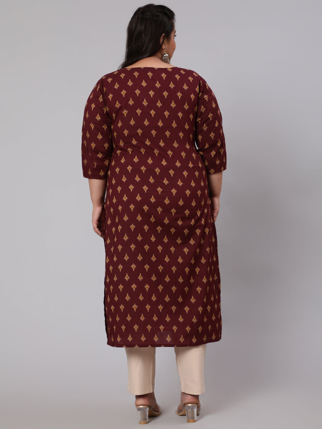 Plus Size Burgundy Printed straight Kurta