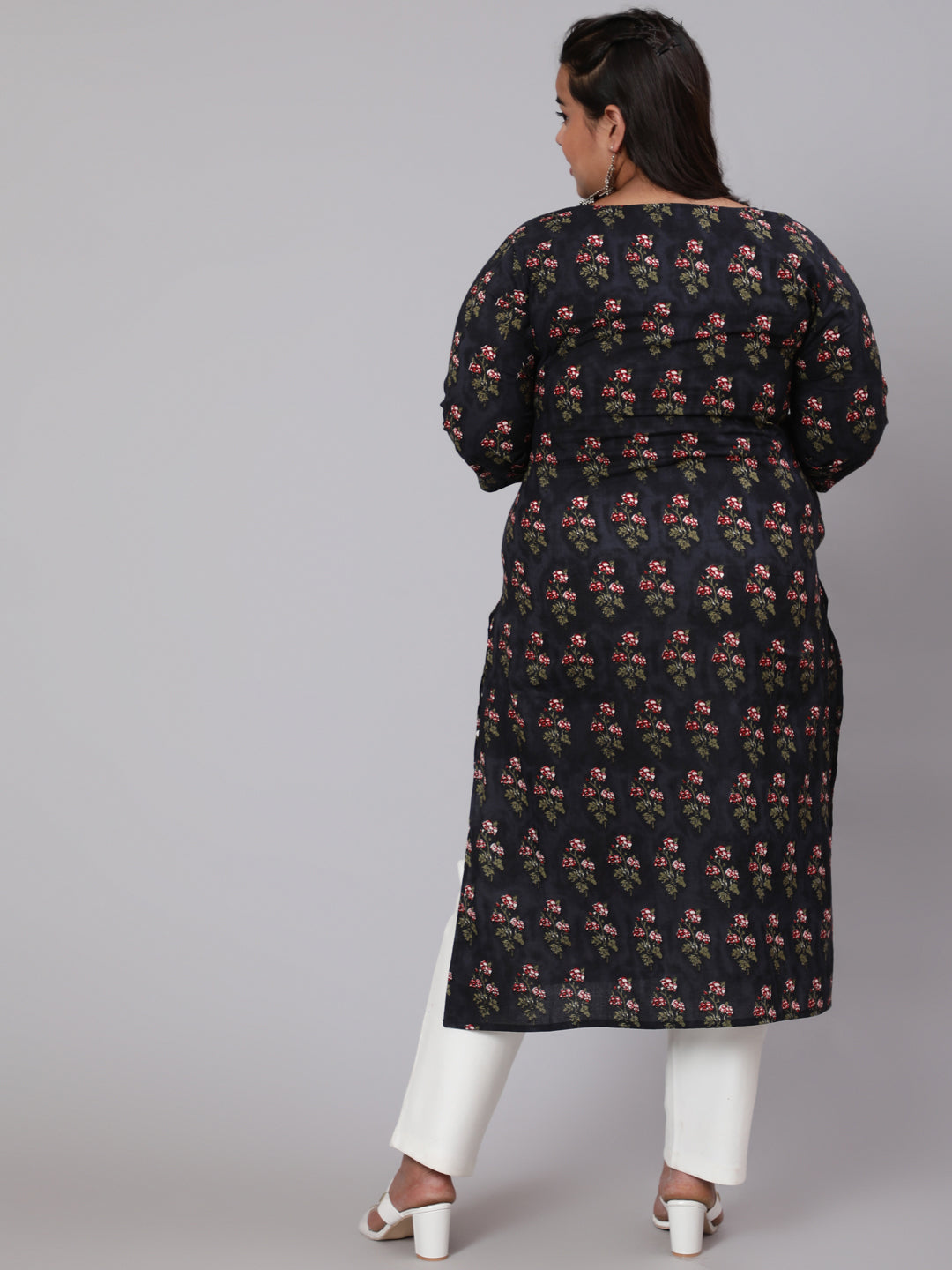 Plus Size Black Ethnic Printed straight Kurta