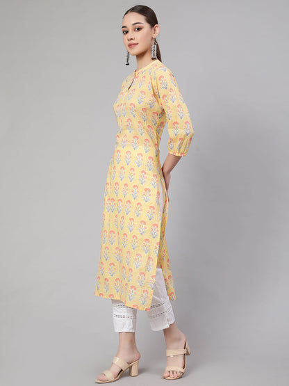 Yellow Straight Kurta With Three Quarter Sleeves