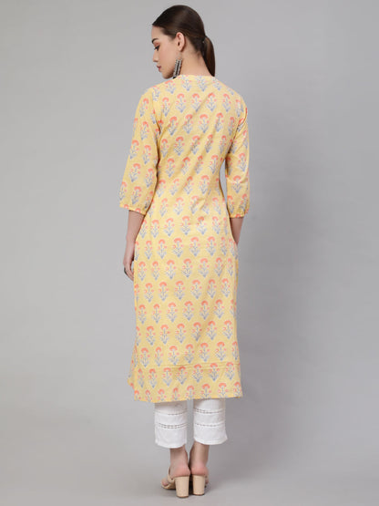 Yellow Straight Kurta With Three Quarter Sleeves