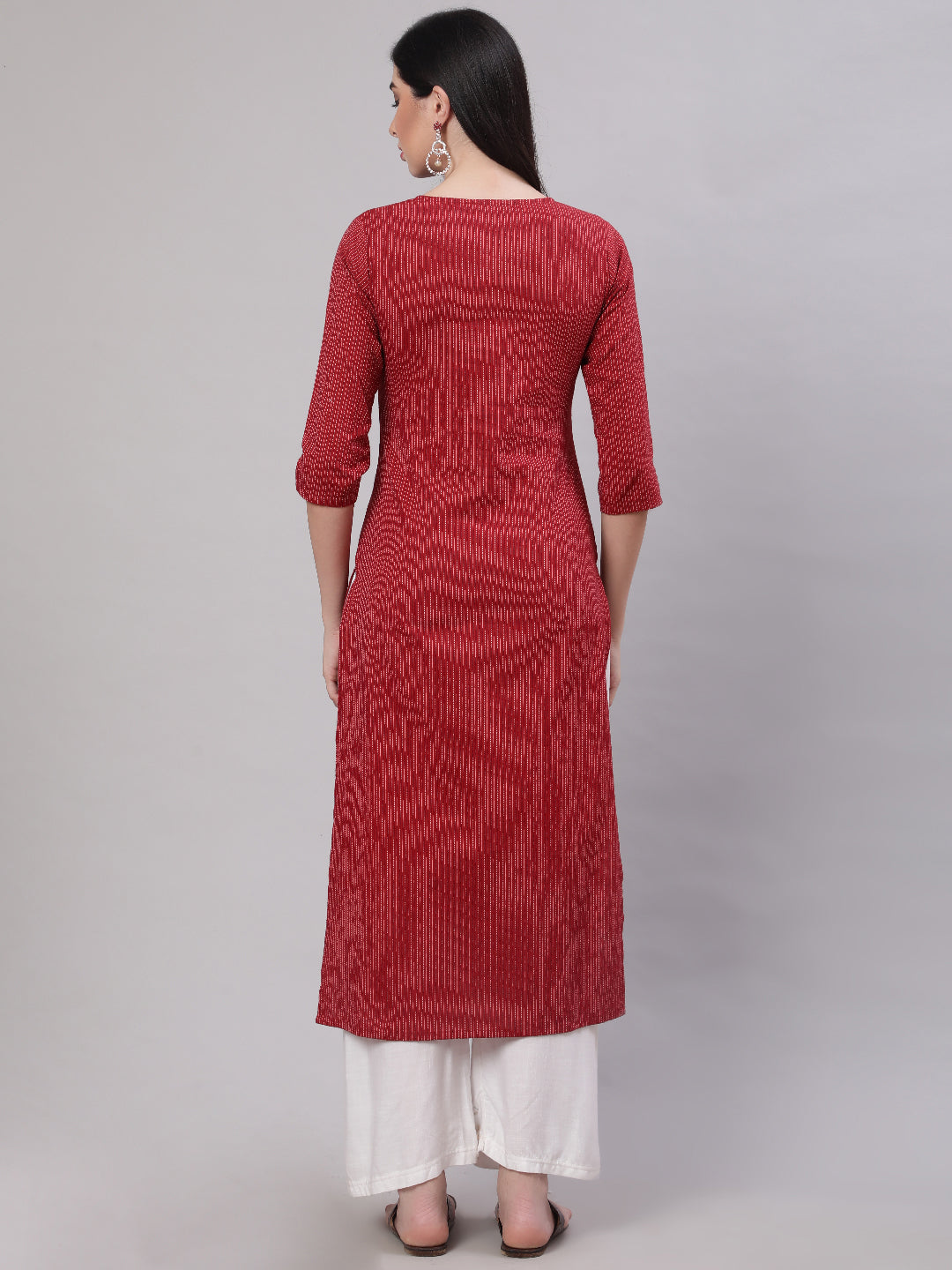 Women Maroon Embroidered Yoke Design Straight Kurta