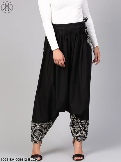 Black Solid Harem Pant With Printed Detaling