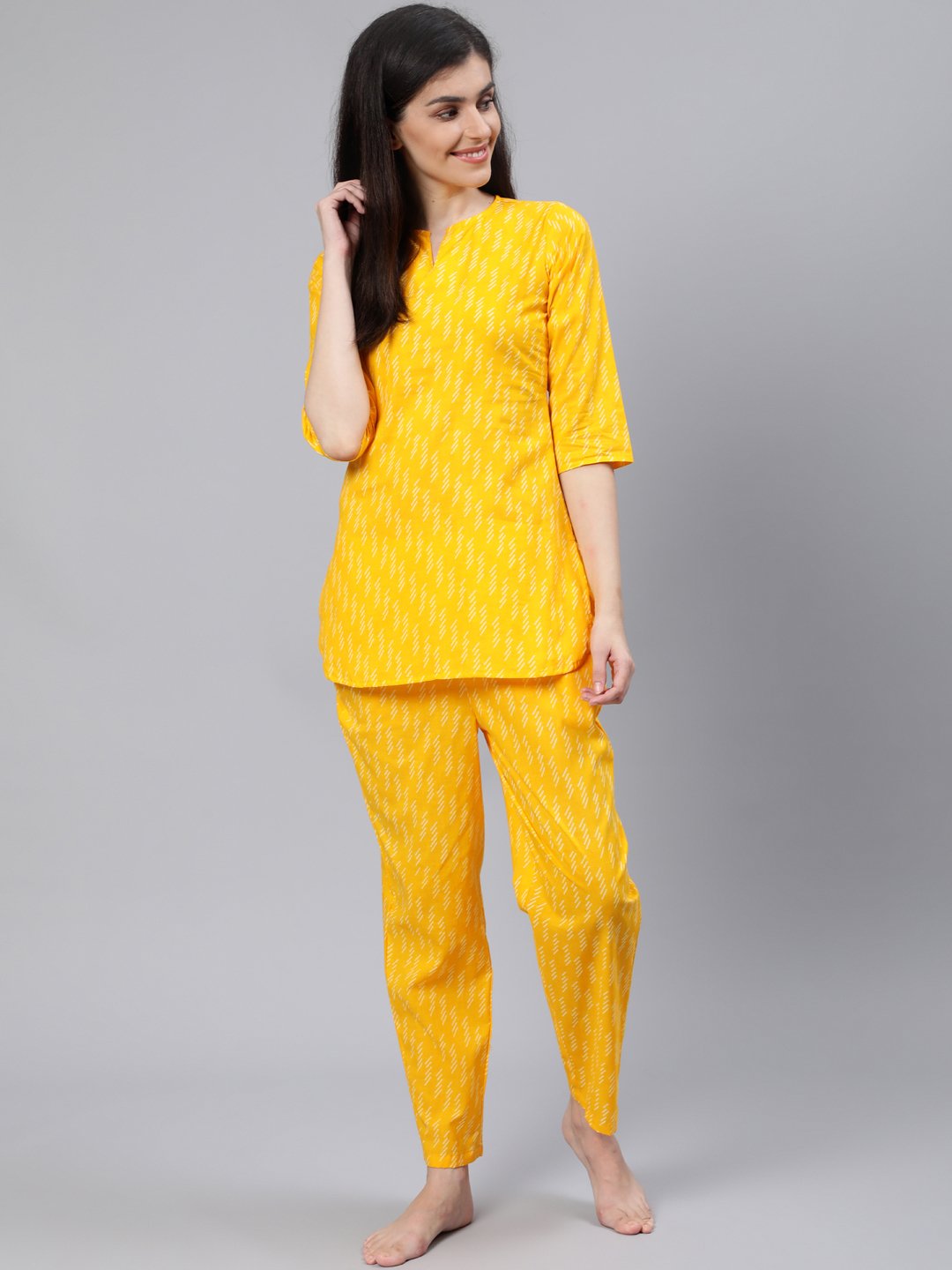 Women Yellow Printed Night Suit