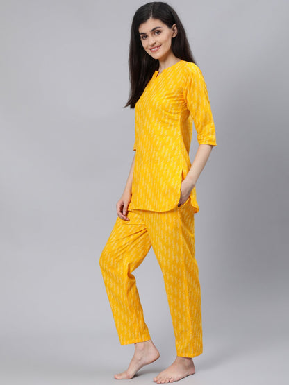 Women Yellow Printed Night Suit