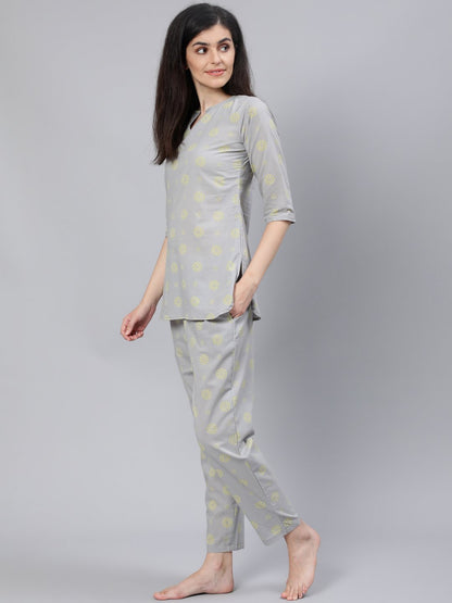 Women Grey Printed Night Suit