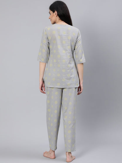 Women Grey Printed Night Suit