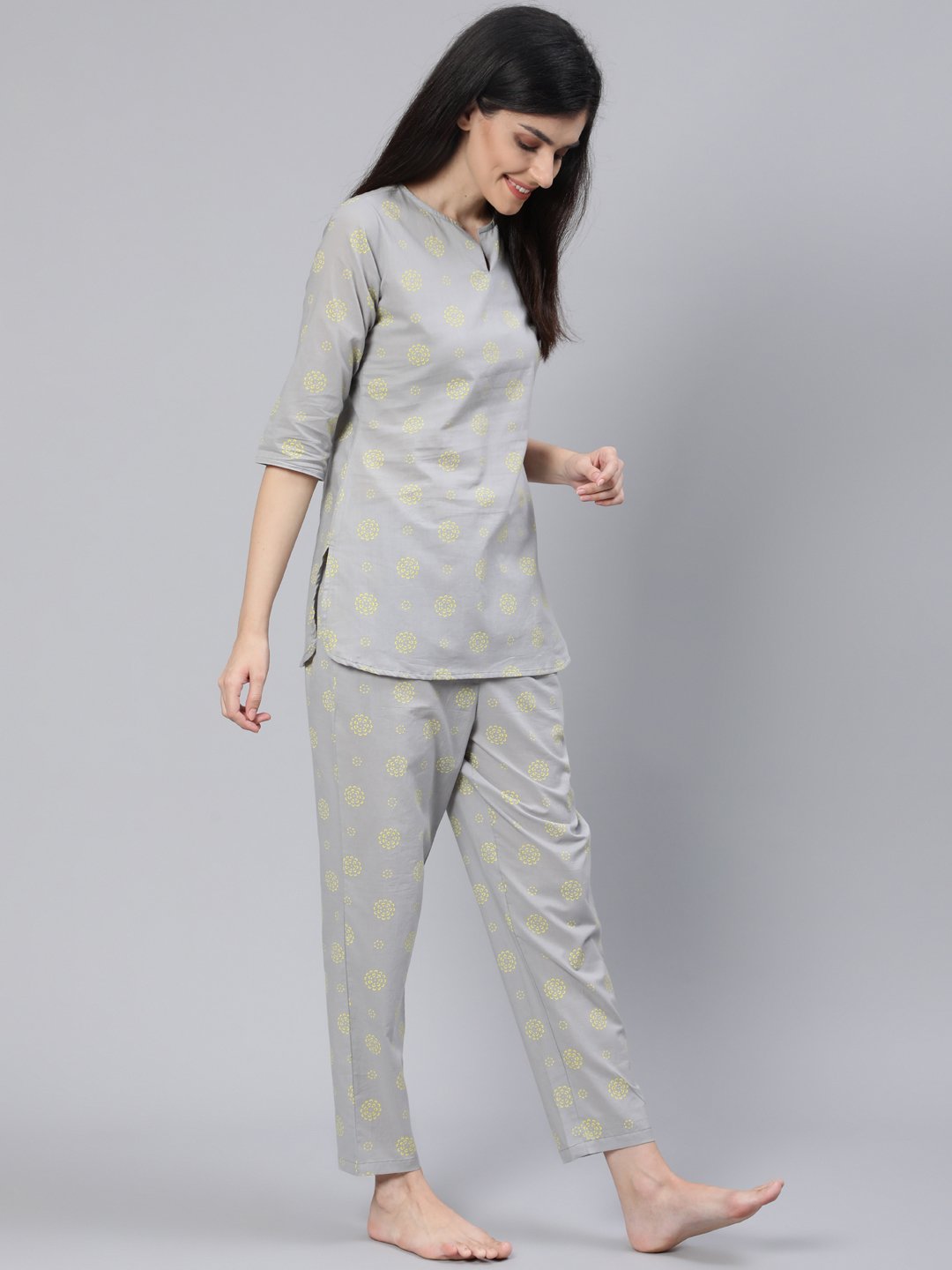 Women Grey Printed Night Suit