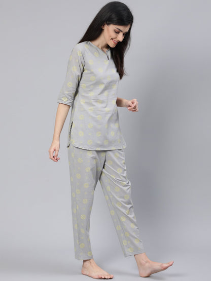 Women Grey Printed Night Suit