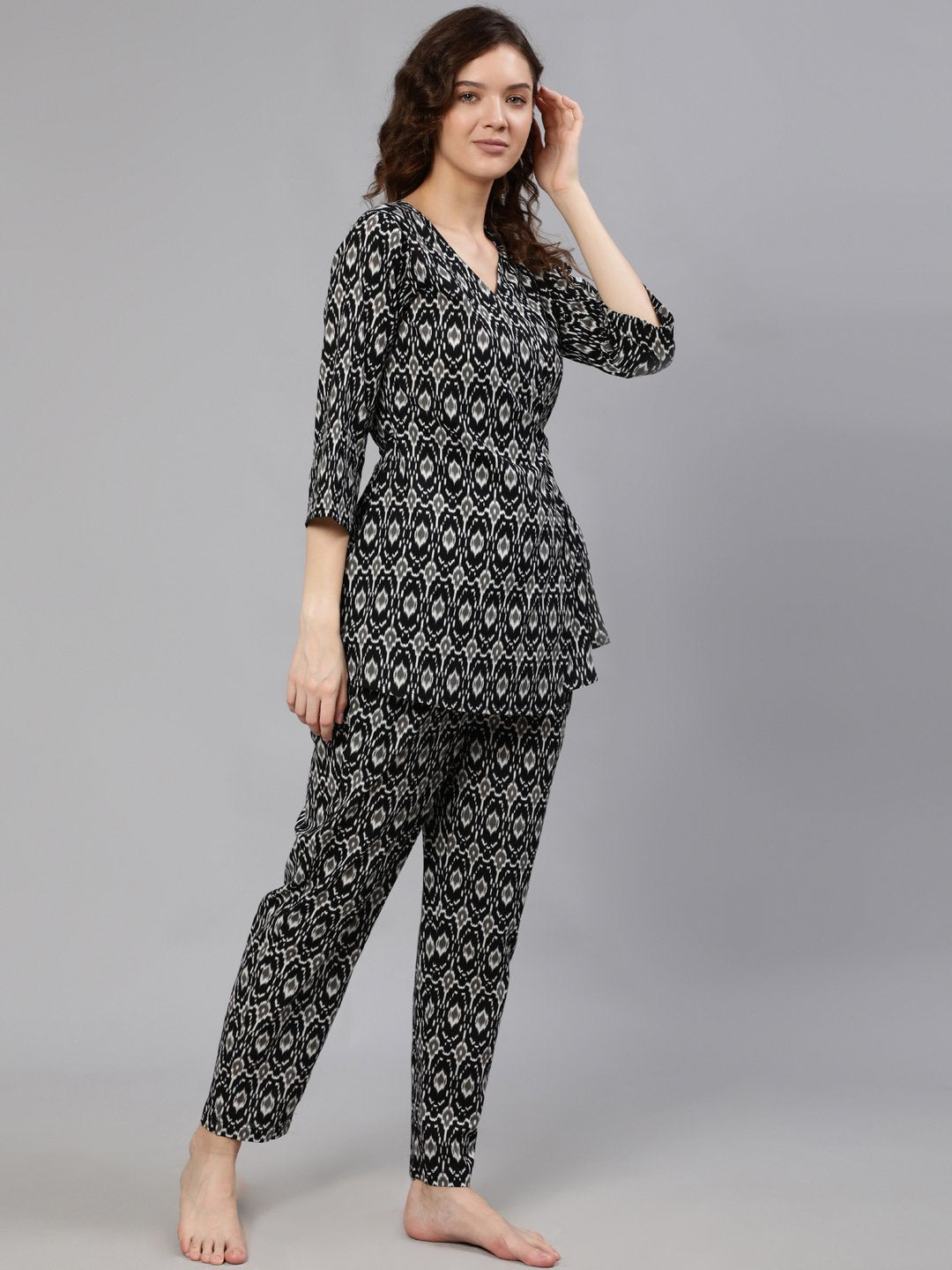 Women Black Wrap Round Night Suit